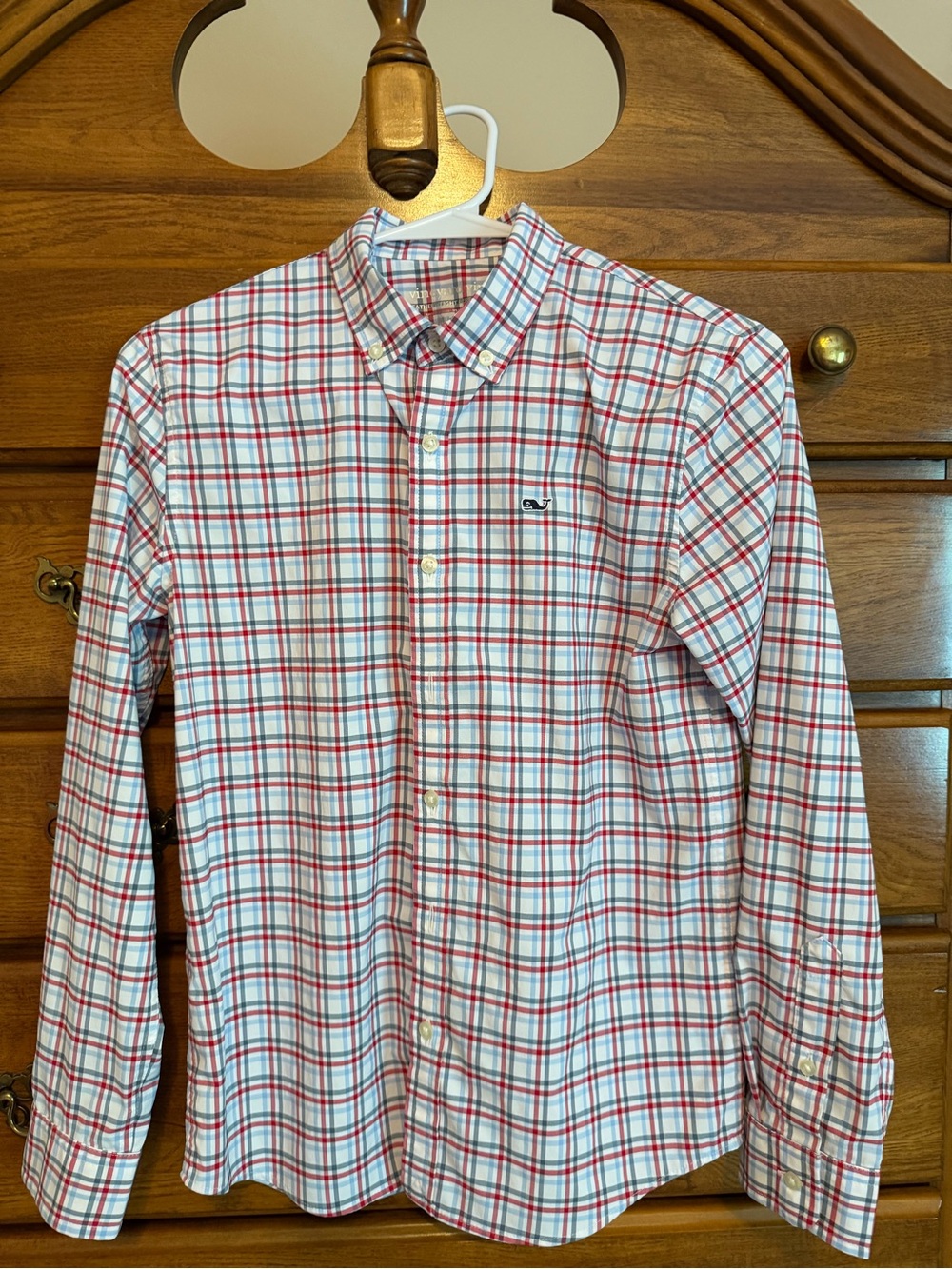 Boy’s Vineyard Vines Plaid Button-Down Shirt - White with Red & Blue